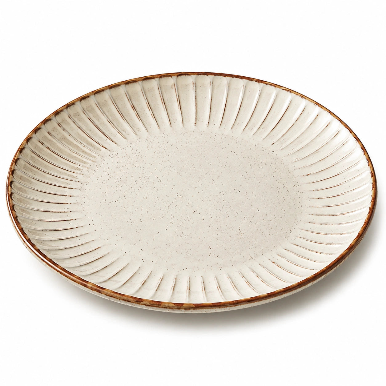 Plat de service ovale 36 x 28 cm en grès blanc style nervuré