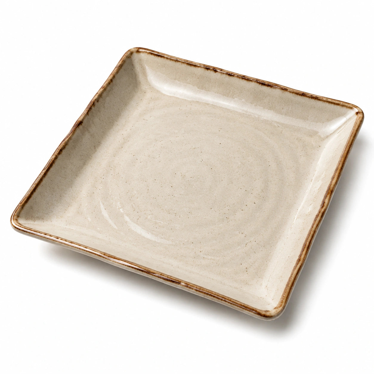 Plat de service carré 20×20 cm en céramique beige style rustique