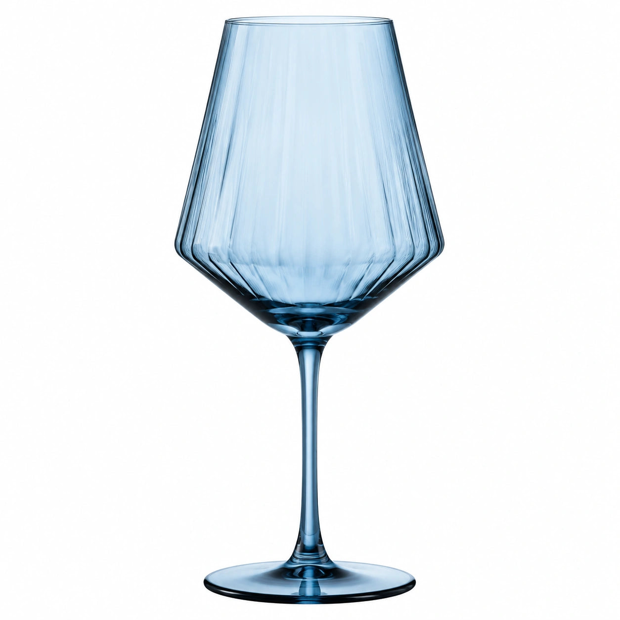 Verre à vin 500 ml en verre bleu 9 cm style côtelé sur pied