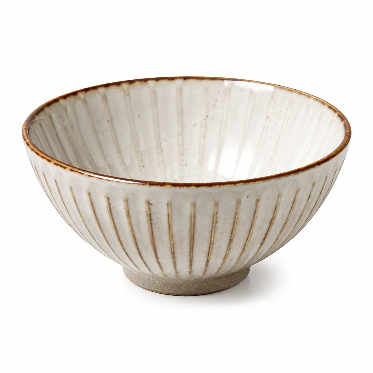 Bol 16 cm en céramique ivoire à rayures relief pour repas