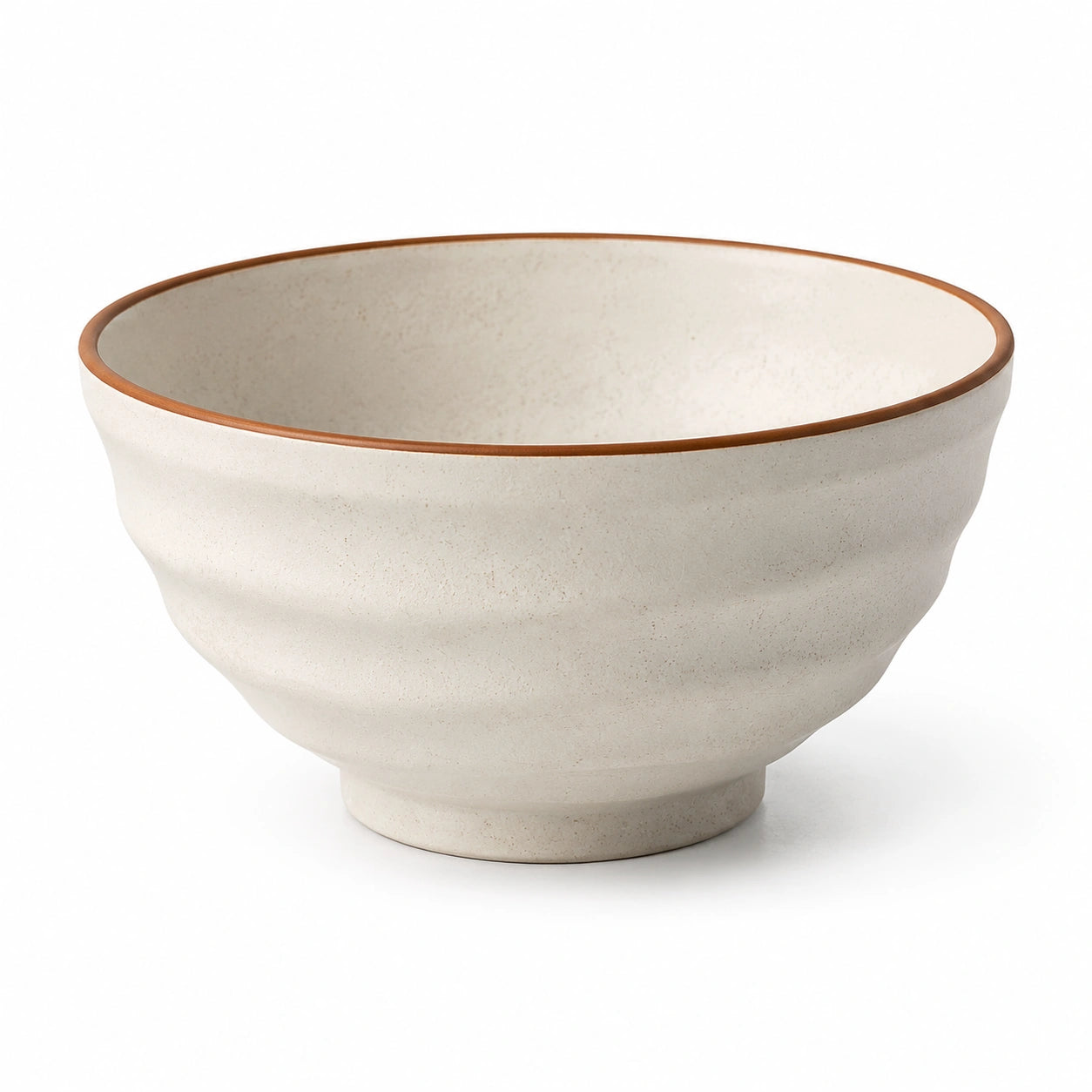 Bol 22 cm en céramique blanc crème bord brun - service de table artisanal