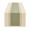Chemin de table 180 x 40 cm textile vert écru tissé à franges