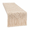 Chemin de table 180 cm en coton écru macramé à franges décoratif