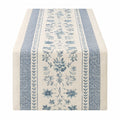 Chemin de table 180 x 33 cm en tissu beige et bleu à motif floral style champêtre