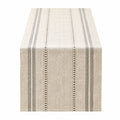 Chemin de table 180 x 33 cm en tissu tissé beige et noir à rayures décoratif