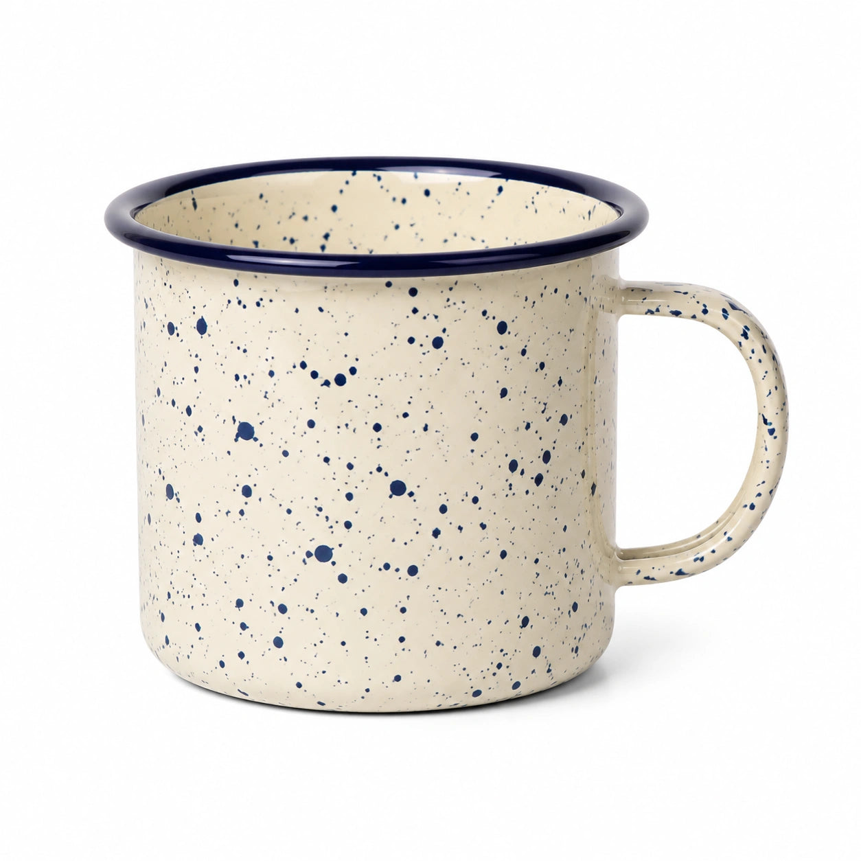 Tasse émaillée 350 ml 9 cm crème et bleu à motif moucheté avec anse