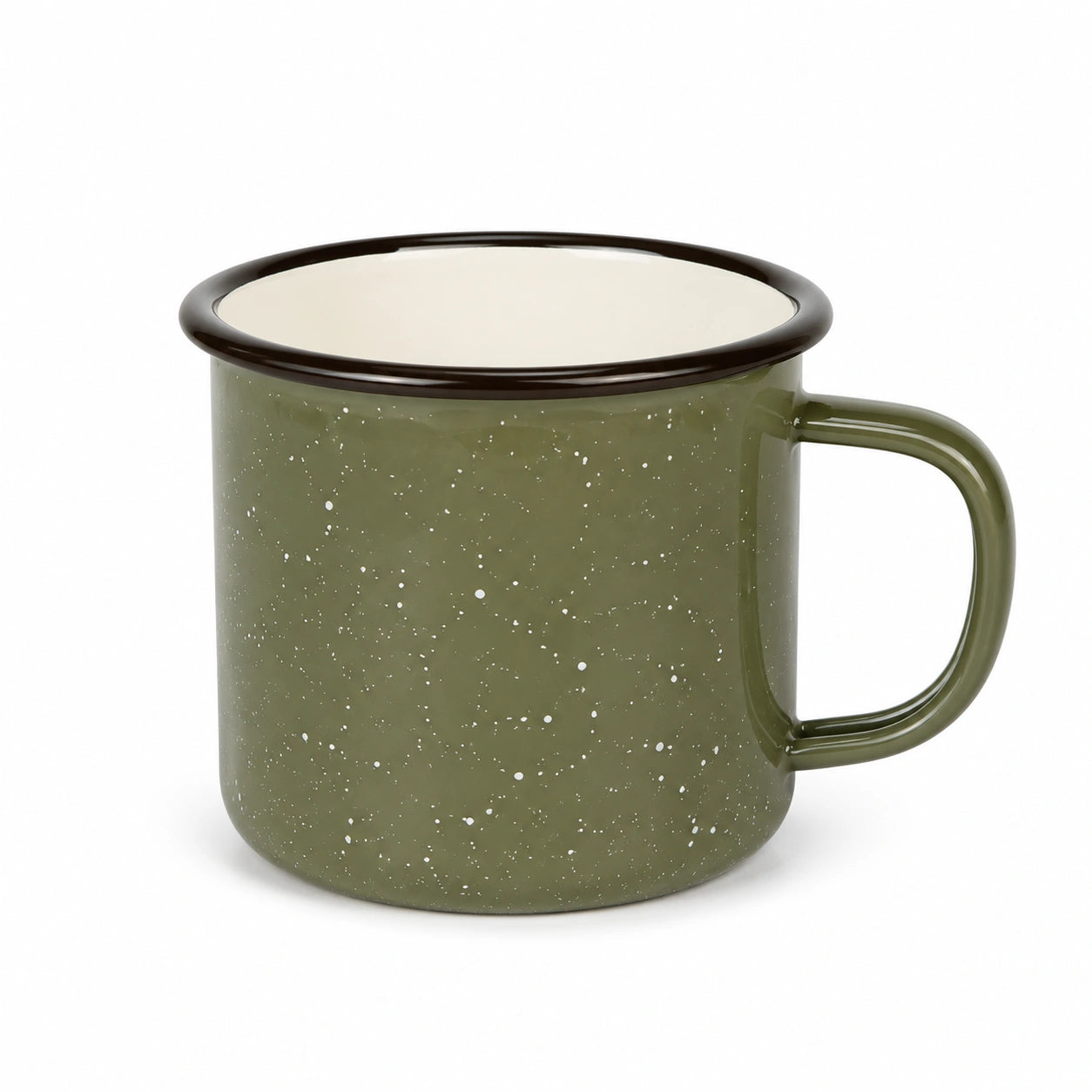 Mug 350 ml en acier émaillé vert moucheté style camping