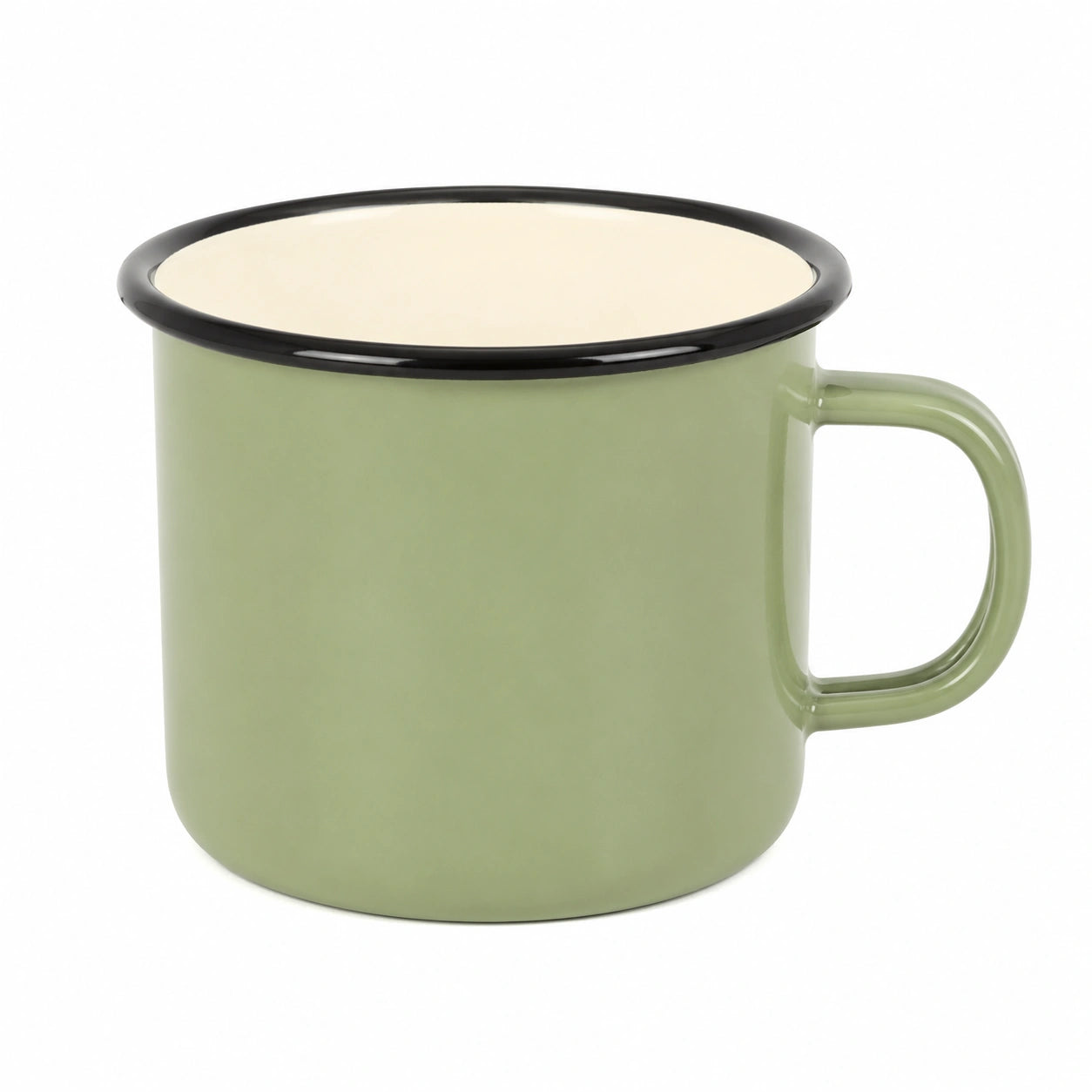 Mug émaillé 350 ml vert avec liseré noir pour boissons chaudes et froides