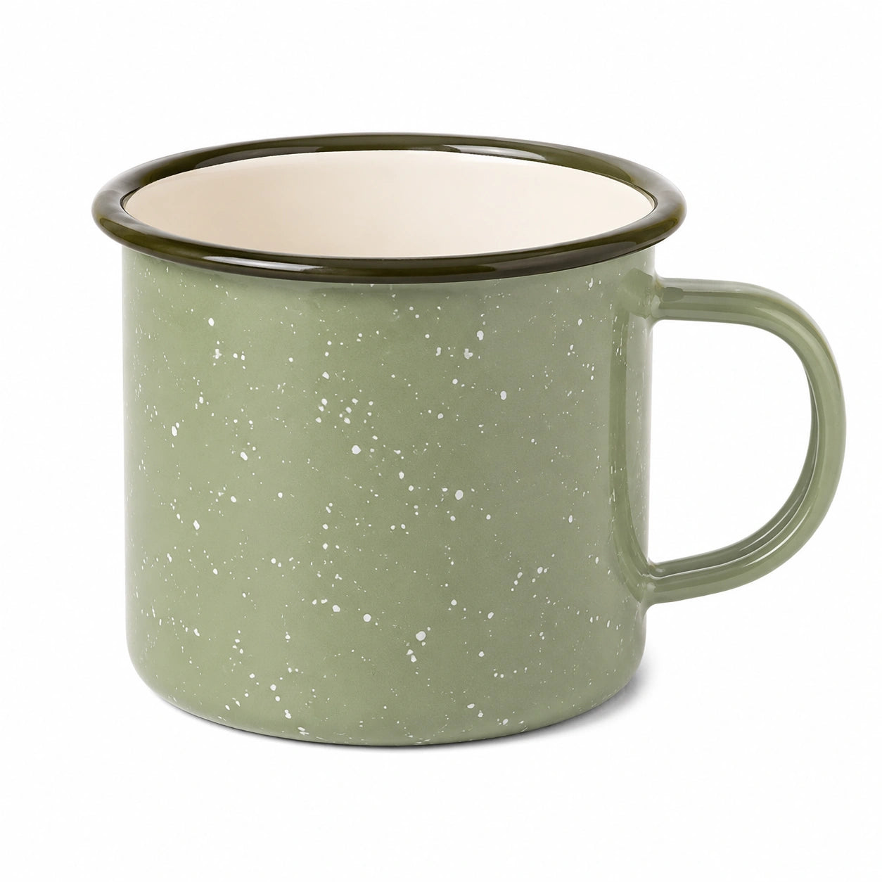 Mug 450 ml en acier émaillé vert moucheté style rétro