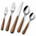Ménagère 5 pièces 14 à 22 cm en acier inoxydable et bois marron style contemporain