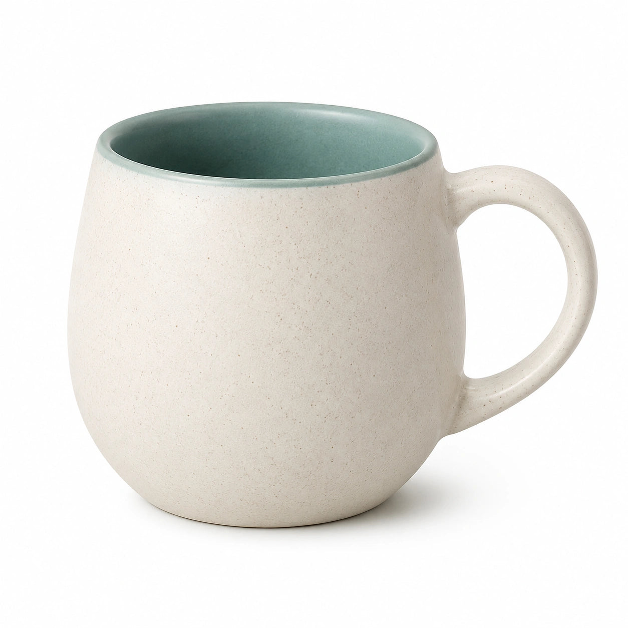 Mug 450 ml en céramique beige et vert à anse style artisanal
