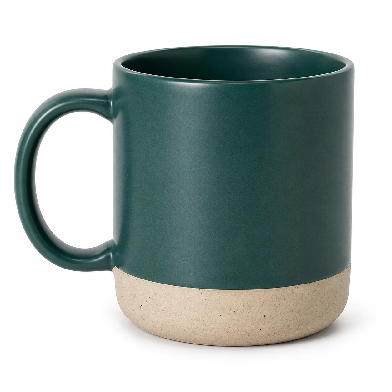 Mug 350 ml en céramique vert foncé et beige avec anse style moderne